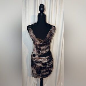 Windsor Animal Print Cutout Mini Dress Medium Brown Ruched Club Party Y2K